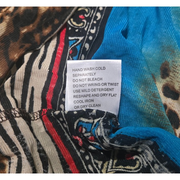 ShuShu Leopard Animal Print Boho Top Size L Smocked Neckline Tribal Border FLAWS - Picture 8 of 11